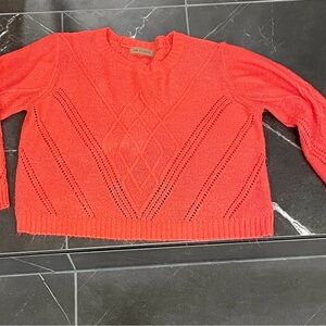 The Classic Women's Coral Openwork Cropped Crewneck Sweater